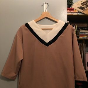 V-neck Beige Top with Striped Details